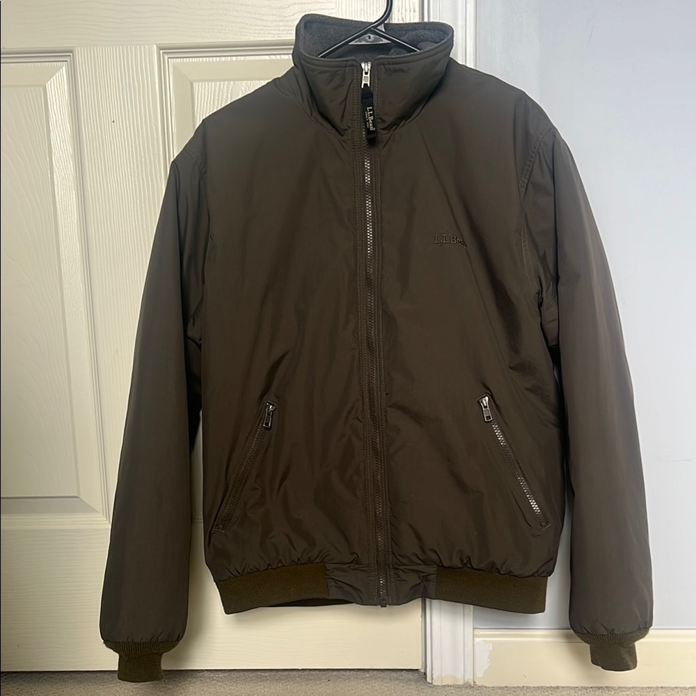 L.L. Bean Gray Bomber Jacket with Ribbed Cuffs and Stand-Up Collar